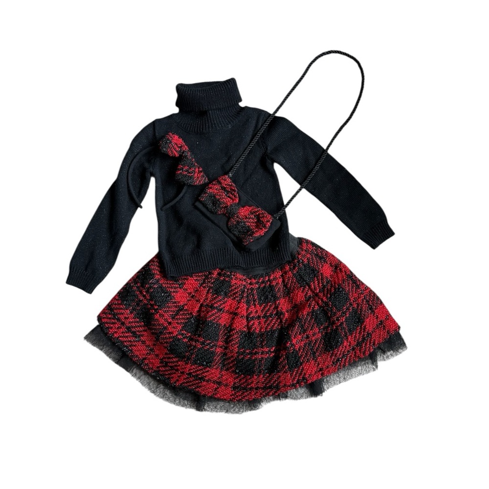 Tahari Kids Red and Black Plaid skirt Set